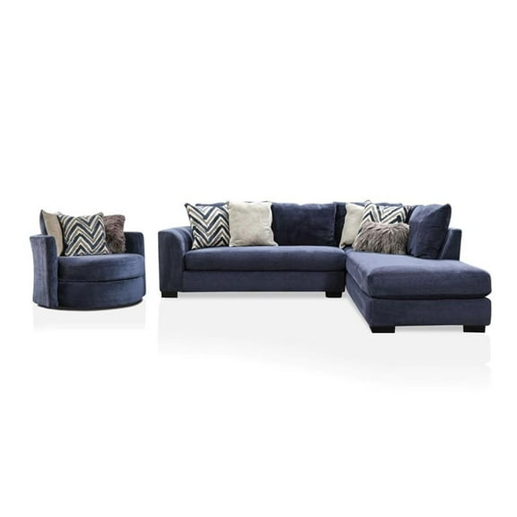 Furniture of America Farella Microfiber Sectional with Chair in Navy Blue