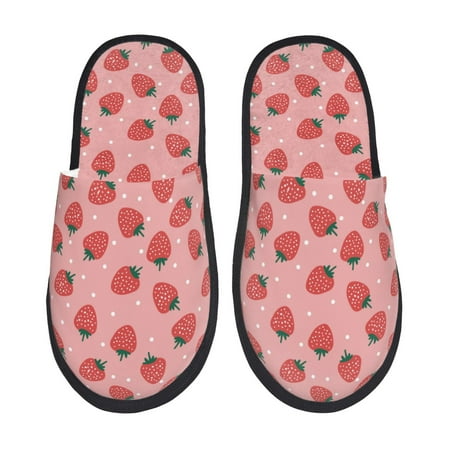

Rateoe Strawberries Pattern Fuzzy Slippers Fuzzy Soft House Slippers Plush Furry Warm Cozy Open Toe Fluffy Home Shoes-Large