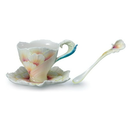 - Franz Porcelain - Cup, Saucer & Spoon Set - Garden Blossom Peony