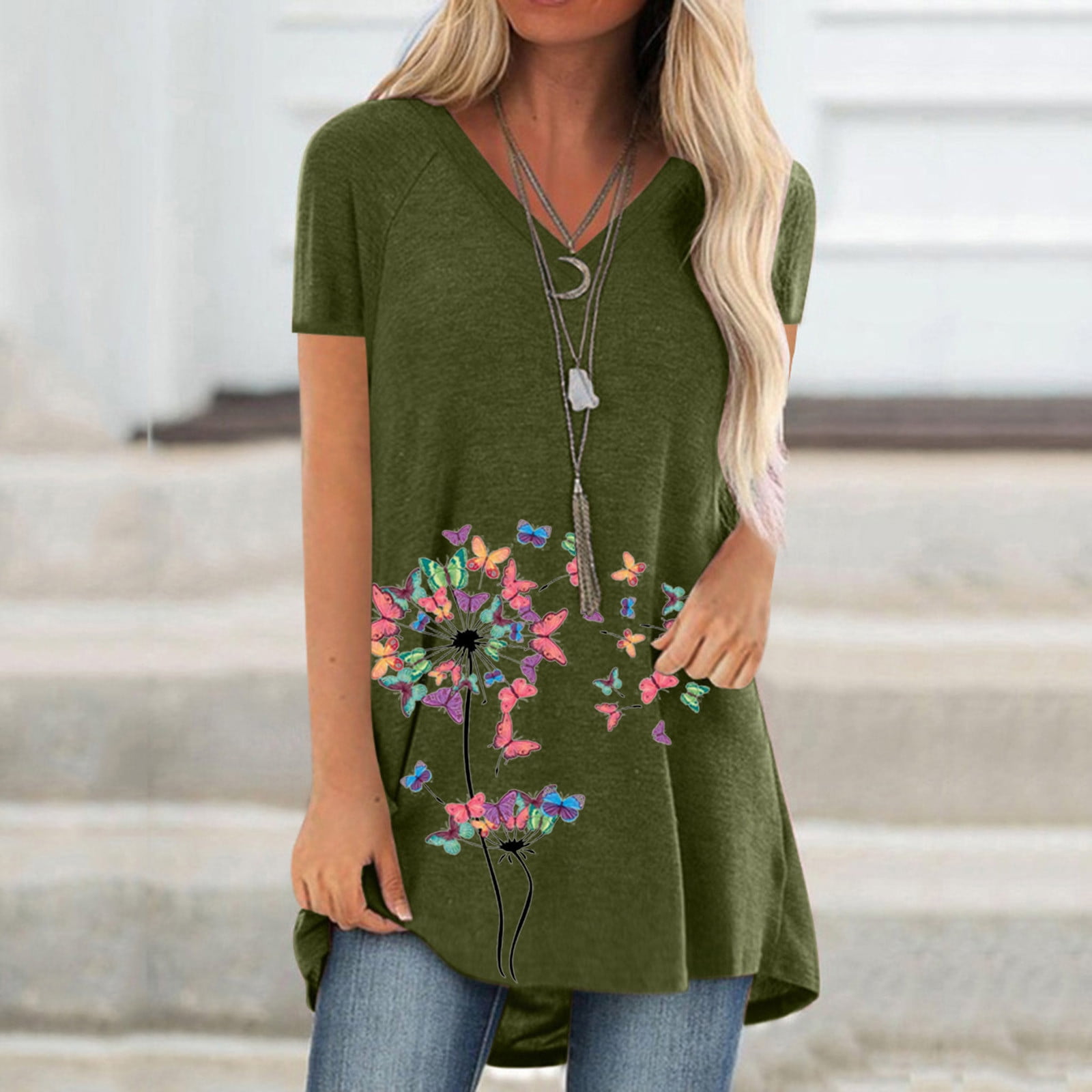 Dolkfu Cute Plus Size Tops for Women Casual Plus Size Printing VNeck