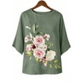 thumbnail image 6 of DeHolifer Women's Tops 3/4 Sleeve Floral Printed Crewneck Casual Loose Lightweight Tee T-Shirts Army Green M, 6 of 6