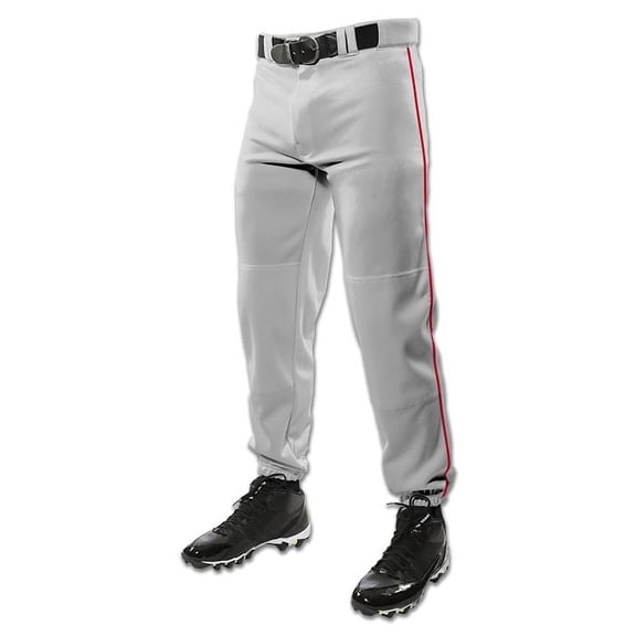 Champro Triple Crown Classic W/ Braid Mens Baseball Pants, Gray/Scarlet, Large