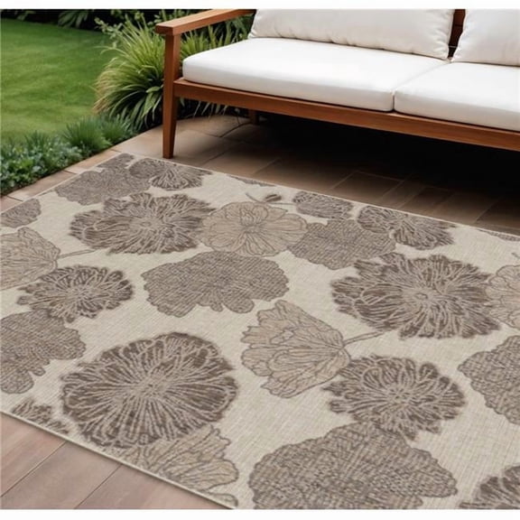 HomeRoots 551494 9 x 12 ft. Natural & Ivory Floral Indoor & Outdoor Rectangle Area Rug