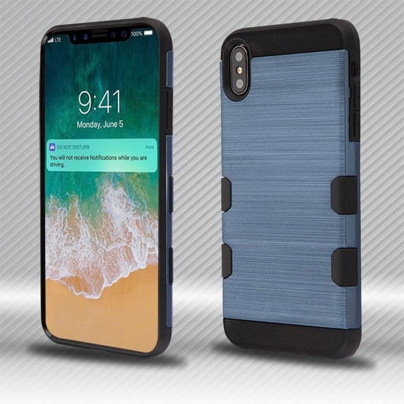 Apple iPhone Xs Max (6.5 in) Phone Case Tuff Hybrid Shockproof Rubber Dual Layer Hard Soft Protective Hard Case Cover Brushed Textured Trooper Slate Blue Black Phone Case for Apple iPhone Xs Max