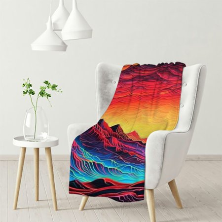 Dvbnli Soft Flannel Blankets, Sunset on The Mountains, All Season Use for Bed, Sofa, Couch, Camping, Travel, for Adults, Kids, Pets White