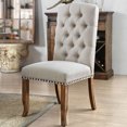 thumbnail image 2 of Ivory Fabric Dining Chairs (Set of 2) - Rustic Oak Finish, Button-Tufted, Nailhead Trim, 20" Seat, for Dining Room, Vietnam Made., 2 of 6