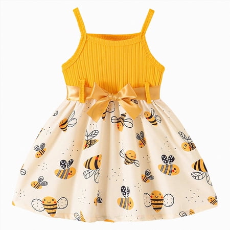 Xudanell Little Girls Dress Summer Toddler Girl Clothes 4th of July Dress Kids 2-8 Years (Yellow 2-3 Years)