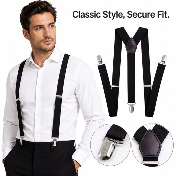 Suspenders for Men,Adjustable Elastic Black Suspenders Men Y Back Style Unisex Suspenders for Men and Women with Strong Metal Clips Suspenders for Men Heavy Duty