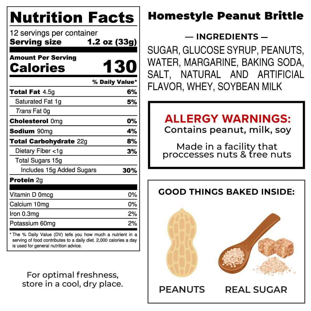 Collin Street Bakery Homestyle Texas DeLuxe Peanut Brittle Candy Handcrafted with World-Class Ingredients & Made Fresh in Corsicana, Texas (14oz) - 721