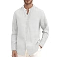 thumbnail image 5 of CONZONE Mens Cotton Linen Shirts Long Sleeve Buttons Down Shirts for Men Trendy Solid Color Lapel Soft Lightweight Summer Tops, 5 of 5