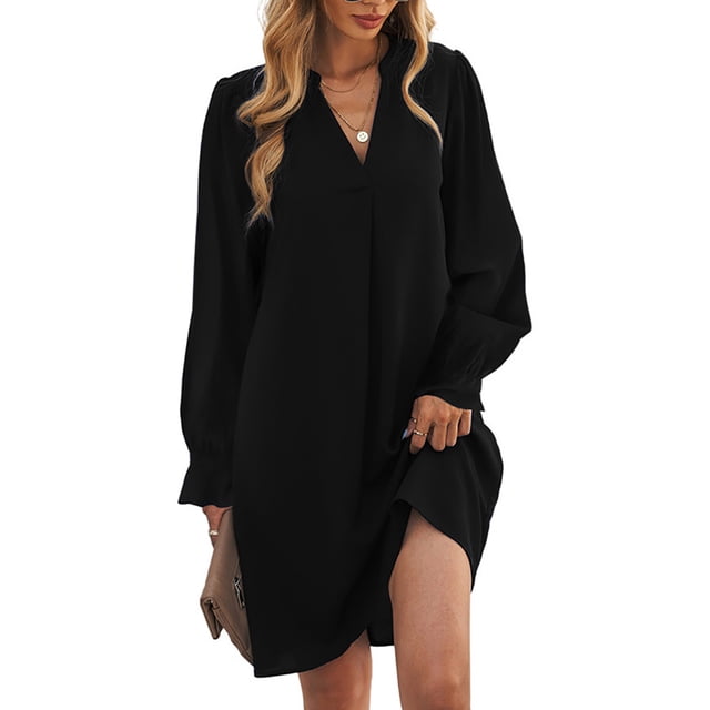 Vestido camisero de media manga con escote en V para mujer, elegante vestido informal de verano, vestido corto liso, vestido midi, vestidos casuales, vestido de moda