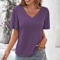thumbnail image 2 of mihongmao Shirts for Women Short Sleeve Fashion Women's Summer V-Neck Solid Short Sleeve Sexy Top Blouse, 2 of 4