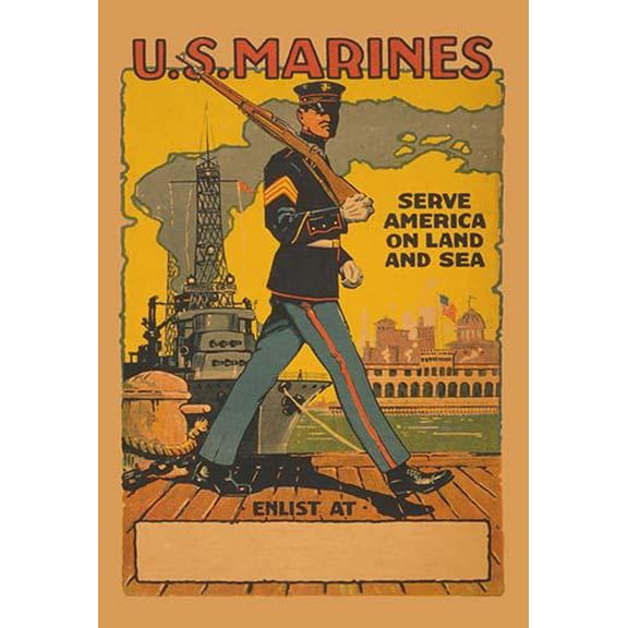 U.S. Marines - Serve America on Land and Sea- Fine Art Canvas Print (20" x 30")