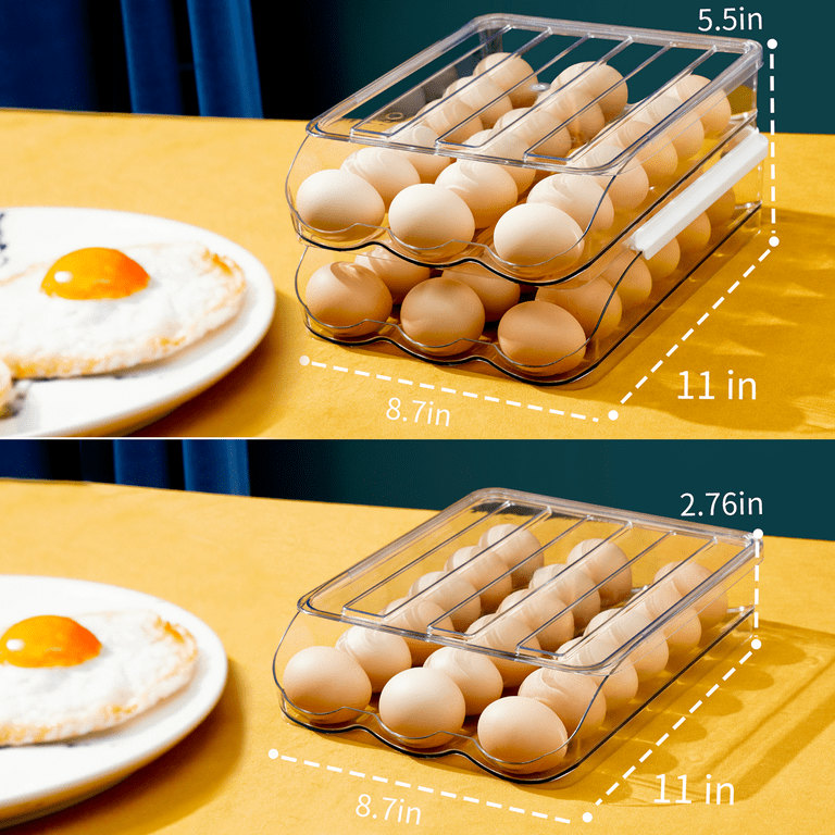 Fridge Egg Holder,2 Layer Rolling Egg Cartons for Refrigerator