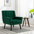 thumbnail image 2 of Xukmct Velvet Accent Chair with Wood Legs, Upholstered Club Chair Armchair for Living Room, Bedroom, Office, Dark Green, 2 of 10
