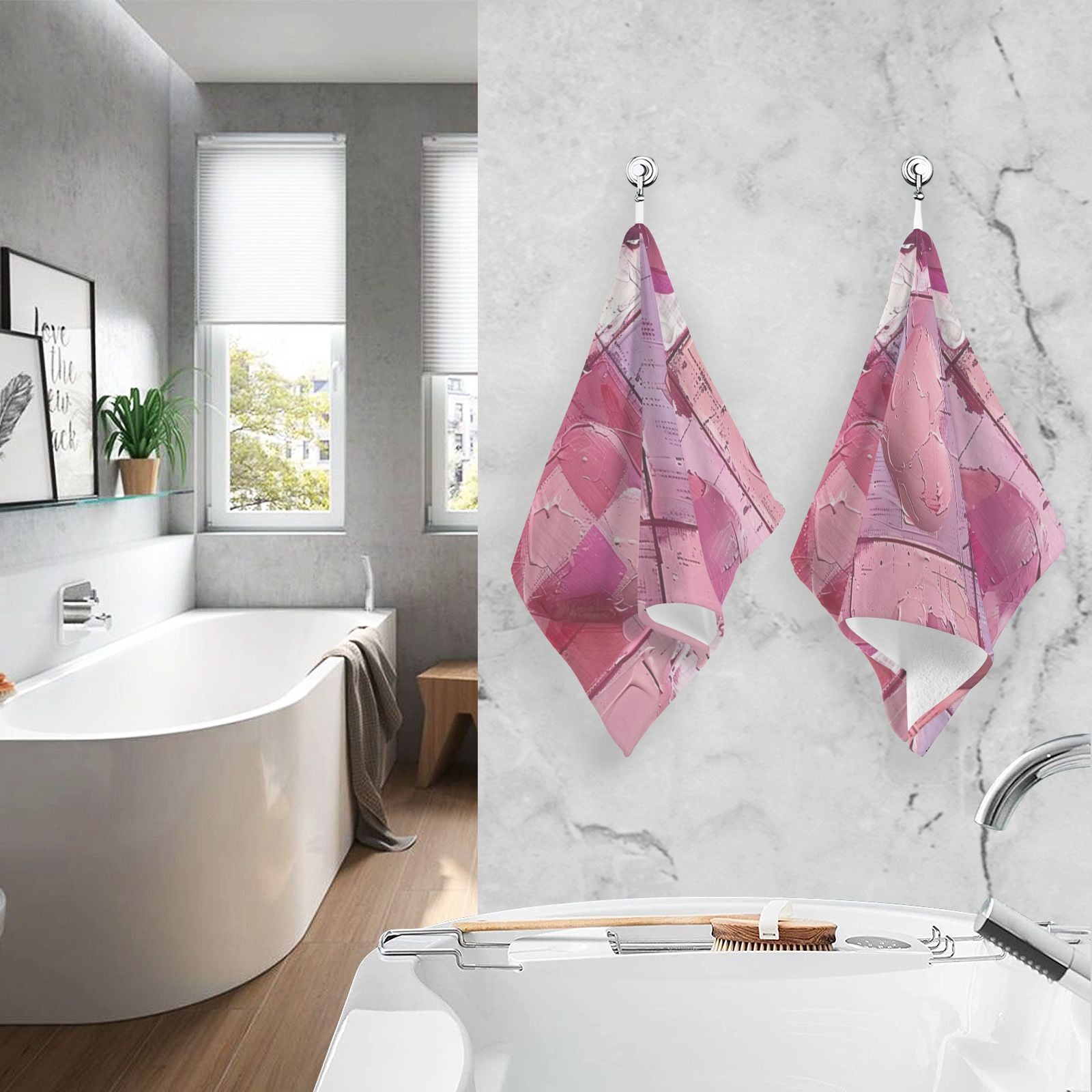 Pink Hearts Hand Towels Cotton Bath Towels Large Face Towels Absorbent for Bathroom 2 Packs