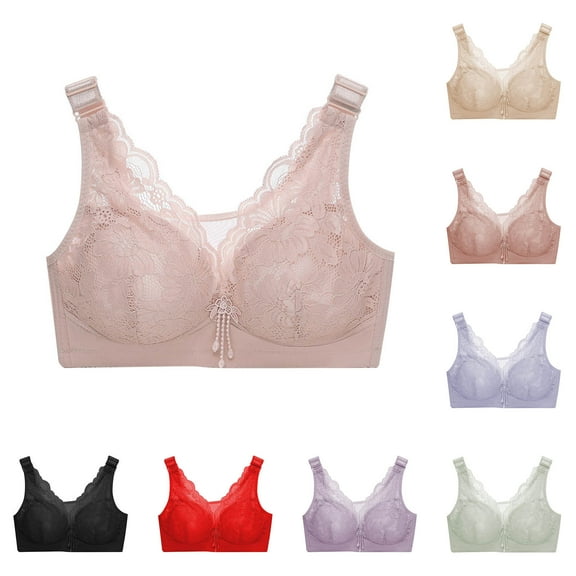 Hrsba Womens Wireless Bra CD Cup Embroidery Plus Size Lace Back Closure Thin Breathable Comfortable Bra