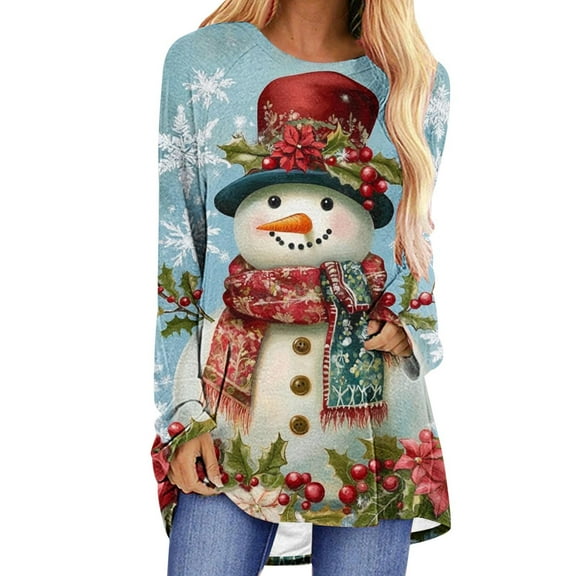 YUGYXL Christmas Sweaters Women Fleece Lined Long Tunic Sweatshirt Ugly Funny Xmas Crewneck Pullover Tops Holiday Outfits B Multicolor XXXL
