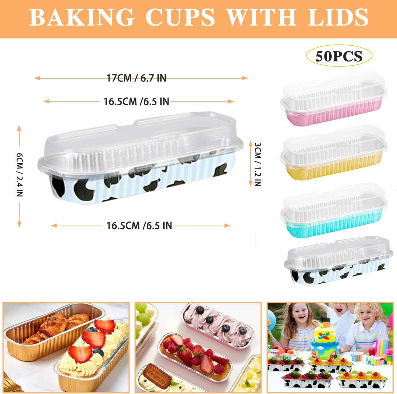 BEBPAEGUN Aluminum Foil Loaf Baking Pans with Lids (50Pcs Milk), 200ml Ramekin Rectangle Baking Tins Muffin Liners Mini Pie Pans Foil Bread Containers for Baking…11