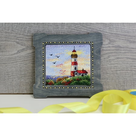 UPC: 4627167306125 | Cross stitch Kit At Sunset SM-626 Needlework By MP Studia Blue Red Lighthouse Easy Green Birds