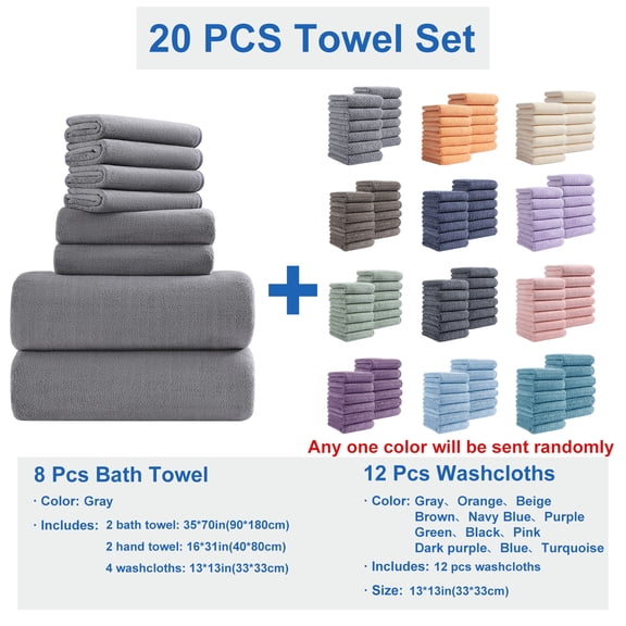 Covina Home 20 Piece Premium Bath Towel Set, 2 Oversized Bath Towels, 2 Hand Towels, 16 Washcloths, Super Absorbent Rapid Dry Plush Soft Towels, Towels for Bathroom Home Spa Kitchen