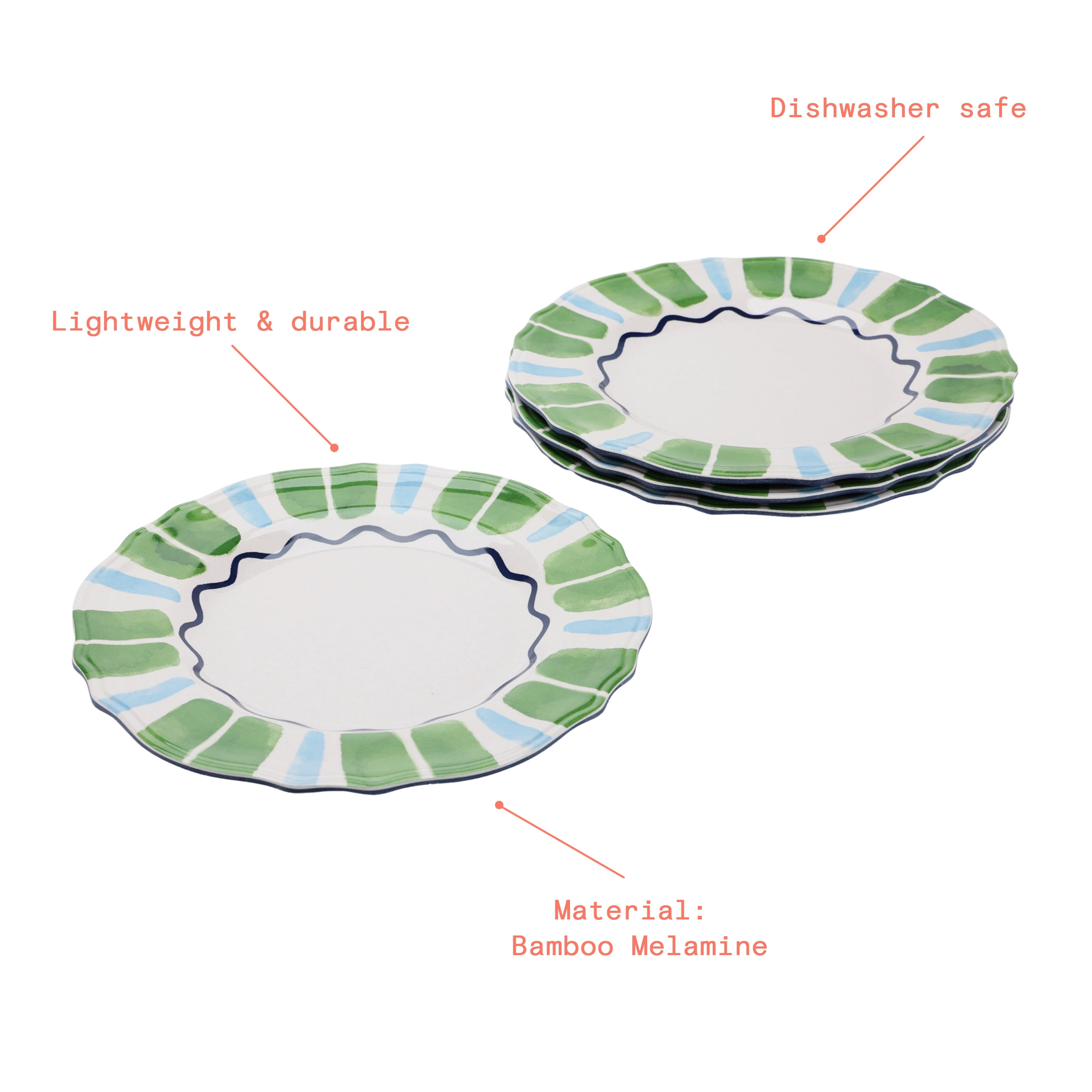 『ウレうー特価』　Noritake 『LAMELLE』　大きめ　中皿　4枚 Beautiful 4-Piece 11-Inch Bamboo Melamine Dinner Plate Set, Multi