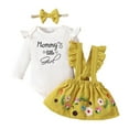 thumbnail image 1 of Bullpiano 3Pcs Infant Girls Summer Outfit Sets Long Sleeve Romper + Suspender Skirt + Headband Baby Girl Outfits, 1 of 9