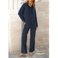 thumbnail image 4 of PRETTYGARDEN Women's 2 Piece Textured Sets Casual Button Down Shirt Wide Leg Pants Outfit Loungewear Tracksuit, 4 of 8
