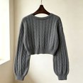 thumbnail image 4 of Womens Cable Knit Cropped Sweaters Oversized Fall Long Sleeve Pullover, L, 4 of 5