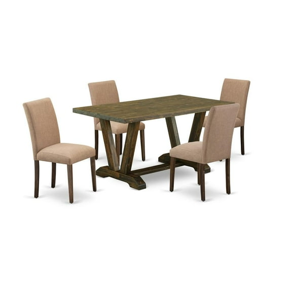 East West Furniture V-Style 5-piece Wood Dinette Table and Chair Set in Brown