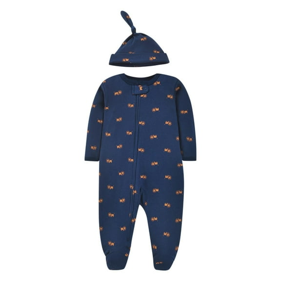THDHVS Newborn Sleepers,Baby Boy Clothes,Preemie Newborn Footed Romper and Hat Sleeper Set Dark Blue 0-3 Months