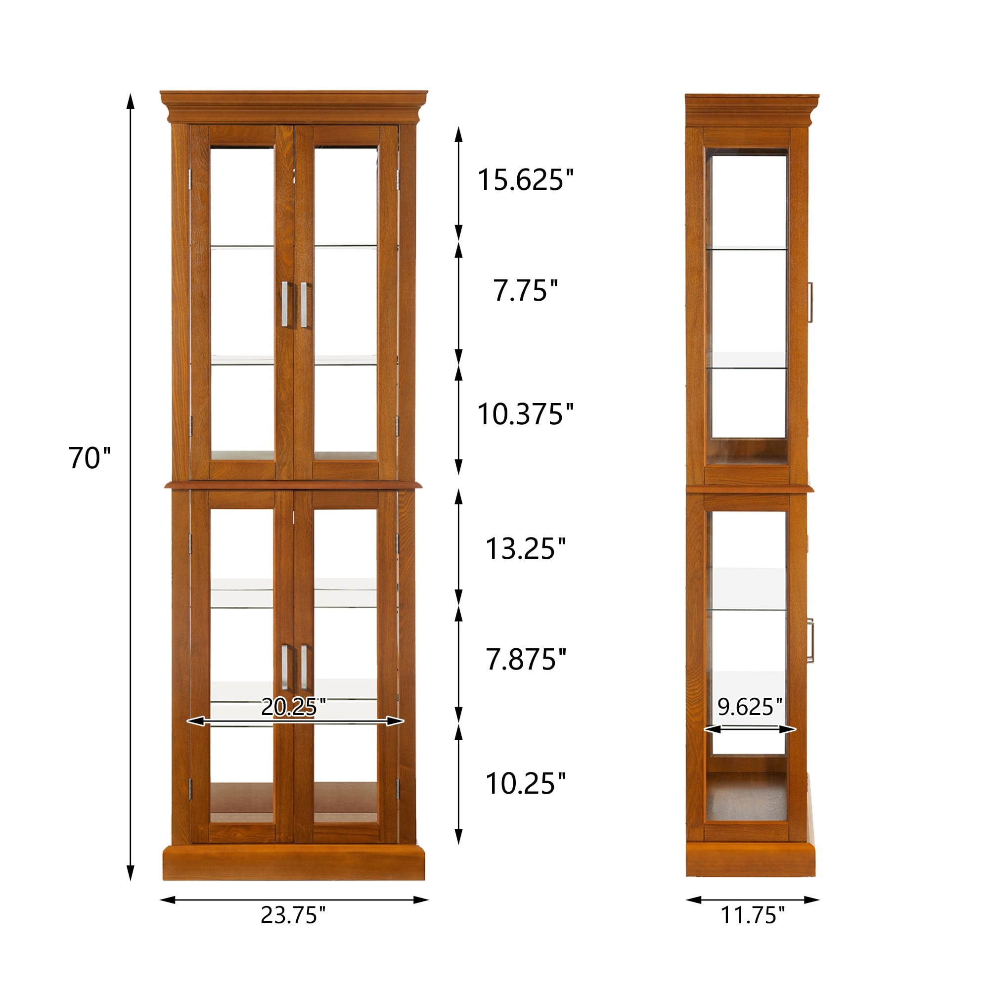 Miniyam Curio Display Cabinet with Adjustable Glass Shelves, Light, Oak