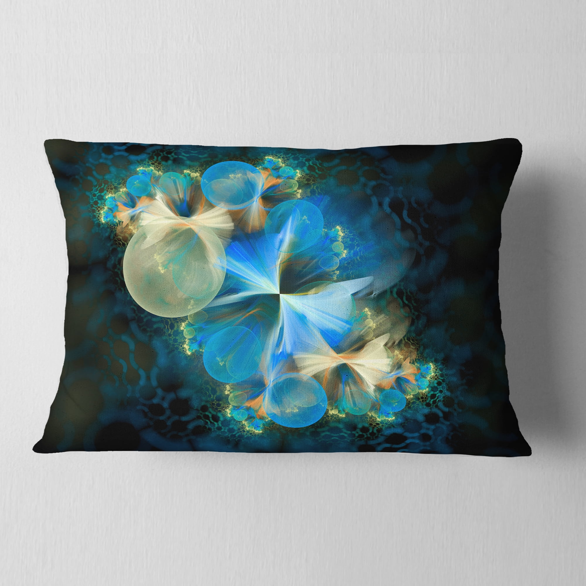 Designart Fractal 3D Blue Bubbles - Contemporary Throw Pillow - 12x20
