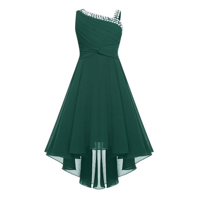 Miaeowve Robe Haute Basse à Sequins pour Filles Robe Formelle de Mariage Sans Manches en Chiffon Froncé Vert Armée 16
