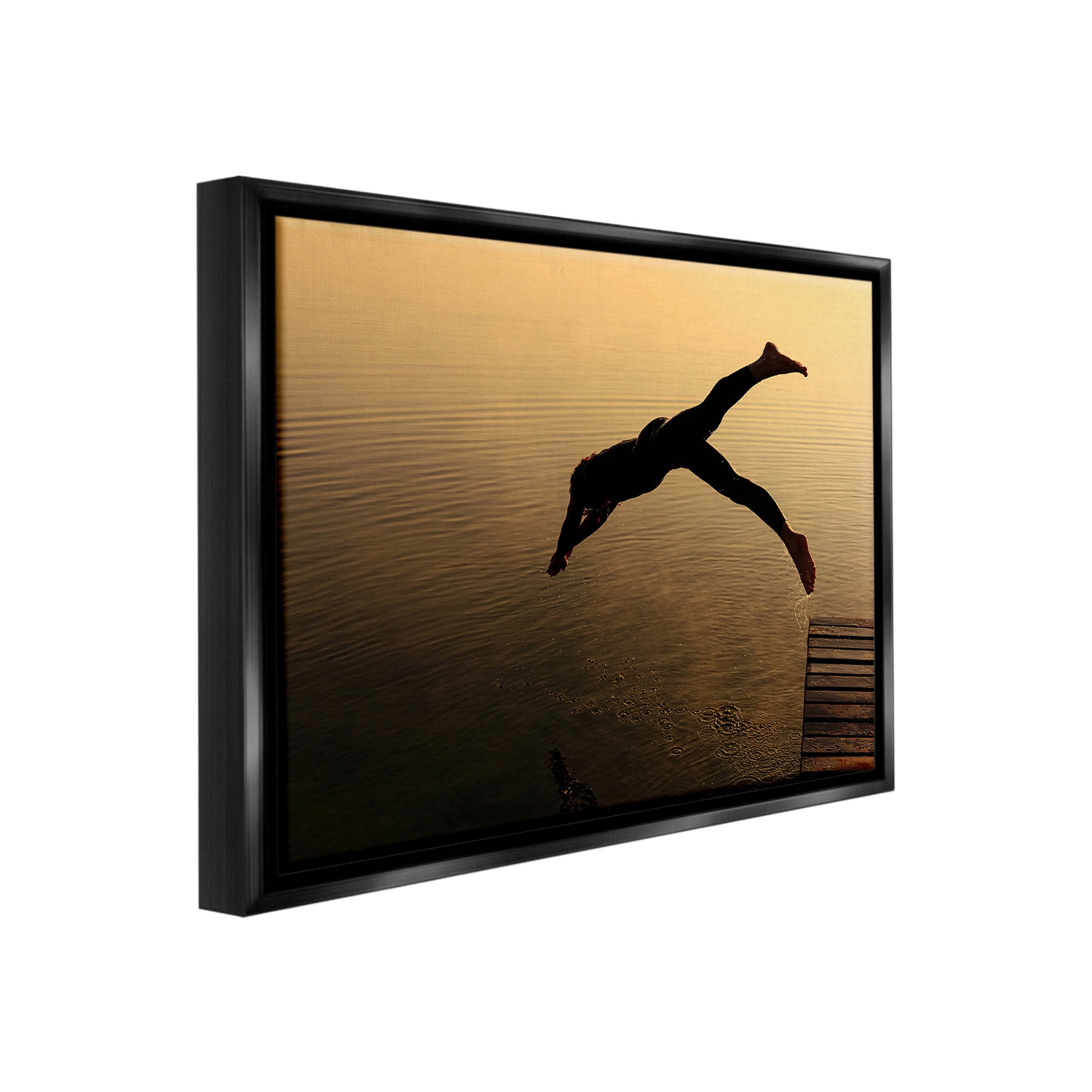 Stupell Industries Diving Off Dock Silhouette Novelty Photography Black Floater Framed Canvas Art Print Wall Art, 31 x 25