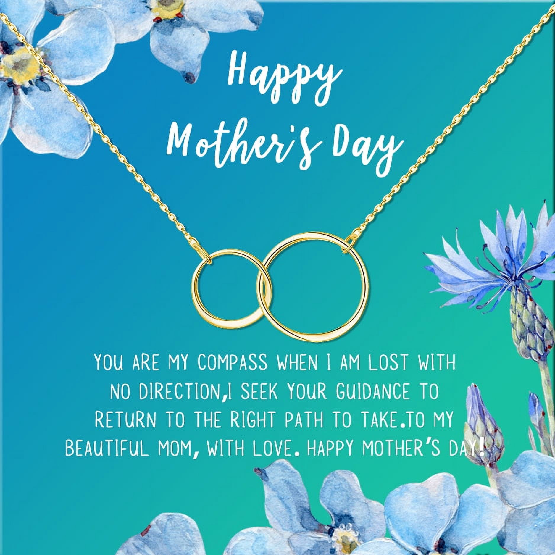 Mother's Day Necklace and Card, Gift for Mom, Gift for Her, Card Necklace Mother's Day Present, Heart Necklace for Mother's Day, Pendant Necklace for Mother [Gold Infinity Ring, 18" Chain]