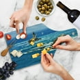 thumbnail image 4 of Lighthouse Cutting Board, Daytime Lighthouse Wavy Ocean View and Clear Sky Rocky Islands Sailboat, Tempered Glass Cutting and Serving Board, Wine Bottle Shape, Blue Grey White, by Ambesonne, 4 of 5