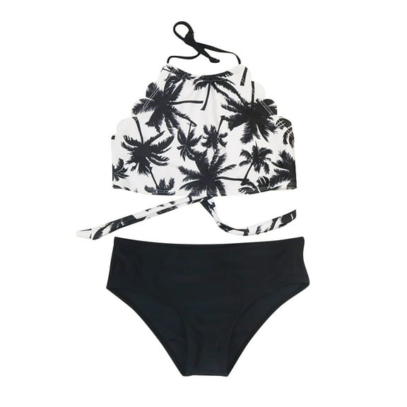 Cathalem Baby Swimsuit Girl Girl's 2 Piece High Waisted Spaghetti Strap Cute Swimsuit Bathing Suit Solid Bikini Sets (Black,8-10 Years)