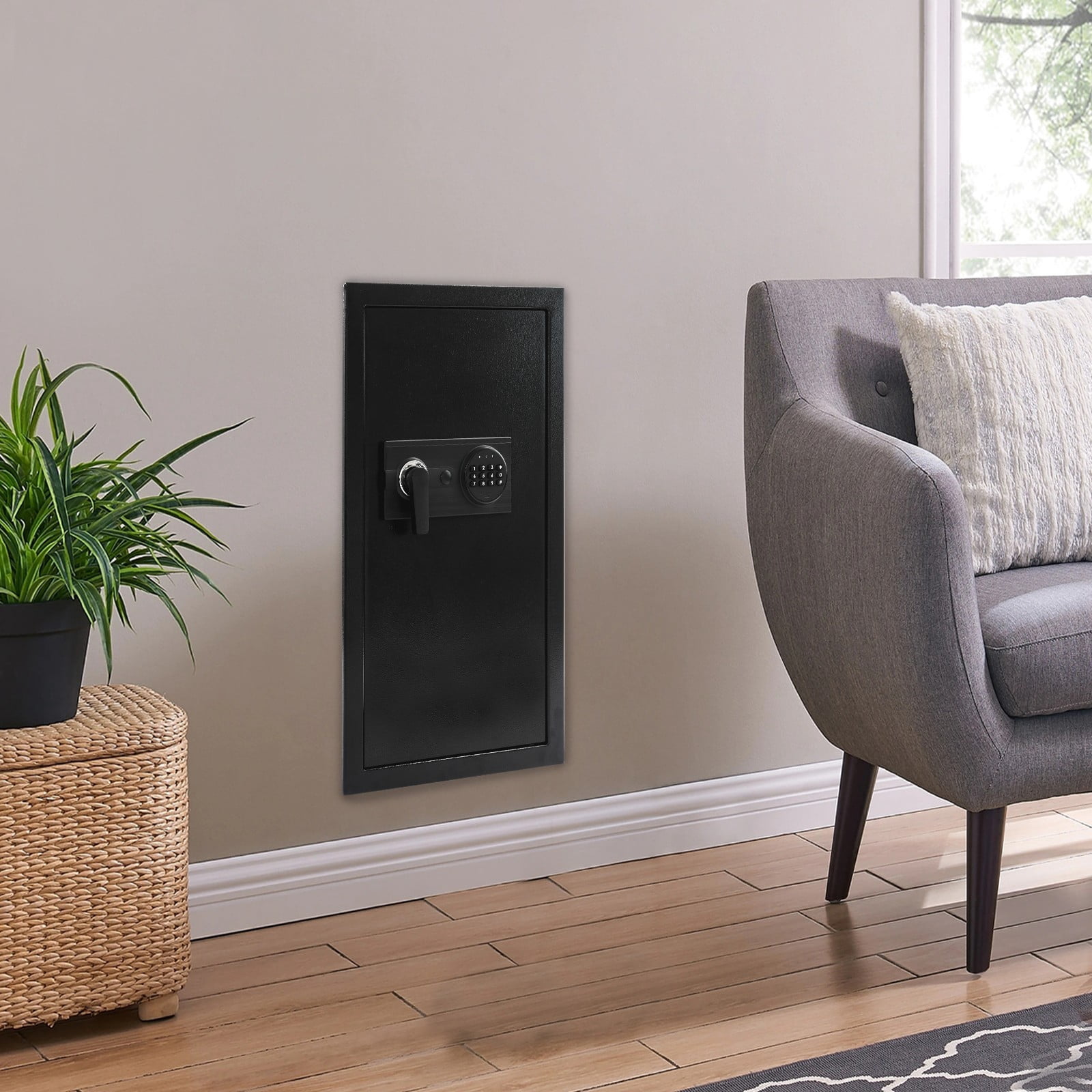 37*10*65cm Modern Wall Safe Steel Wall-mounted Safe w/ Keys, Hidden Wall Safe Black for Bedrooms, Studies