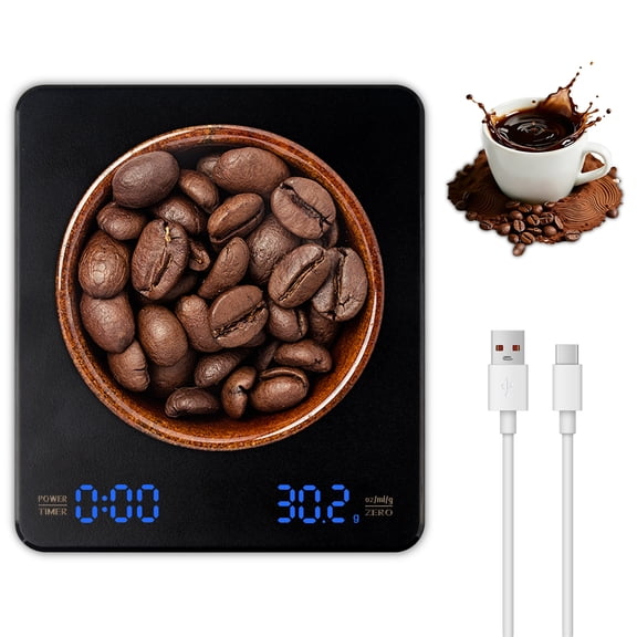 Zacenei Coffee Scale with Timer, USB-C Rechargeable Drip Espresso Scale,3kg/0.1g Accurate Scale for Espresso,Portable Digital Auto Timer Scale for Pour-Over,Coffee Bean Weighing,Barista Brewing,Black