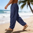 thumbnail image 5 of Uwinwear Men's Loose Fit Linen Pants, Lightweight Drawstring Waist Casual Summer Beach Yoga Trousers Navy 2XL, 5 of 5