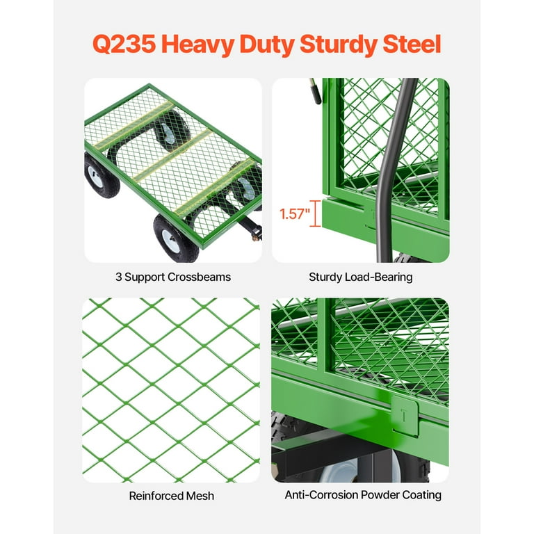 KFFKFF 900 lb Steel Garden Cart with 10 in Tires and Mesh Sides photo 4