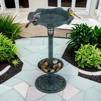 Demi Bonn 30" Outdoor Garden Bird Bath with Solar Light, Weather Resistant Pedestal, Backyard Bird Feeder and Flower Planter, Green