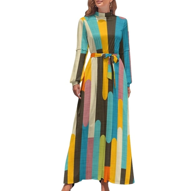 Vestido largo azul con palitos de helado y bloques de colores retro, vestidos de fiesta para mujer, vestidos para mujer, vestidos para mujer