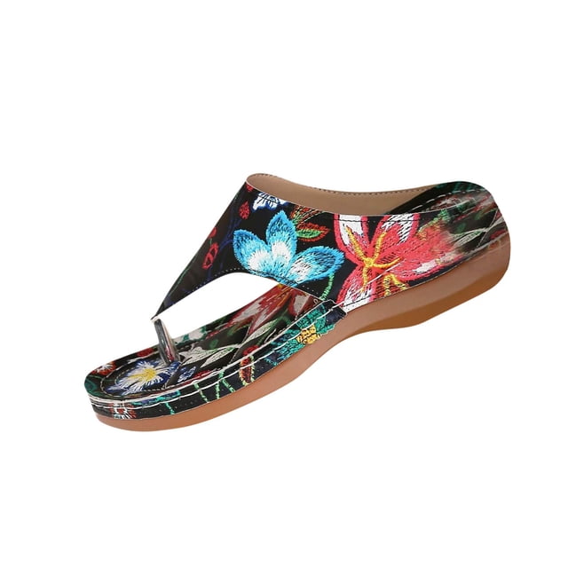 CHGBMOK Sandals Womens Embroidery Flower Spring and Summer New Buckle Wedge Sandals Sizes 36-43