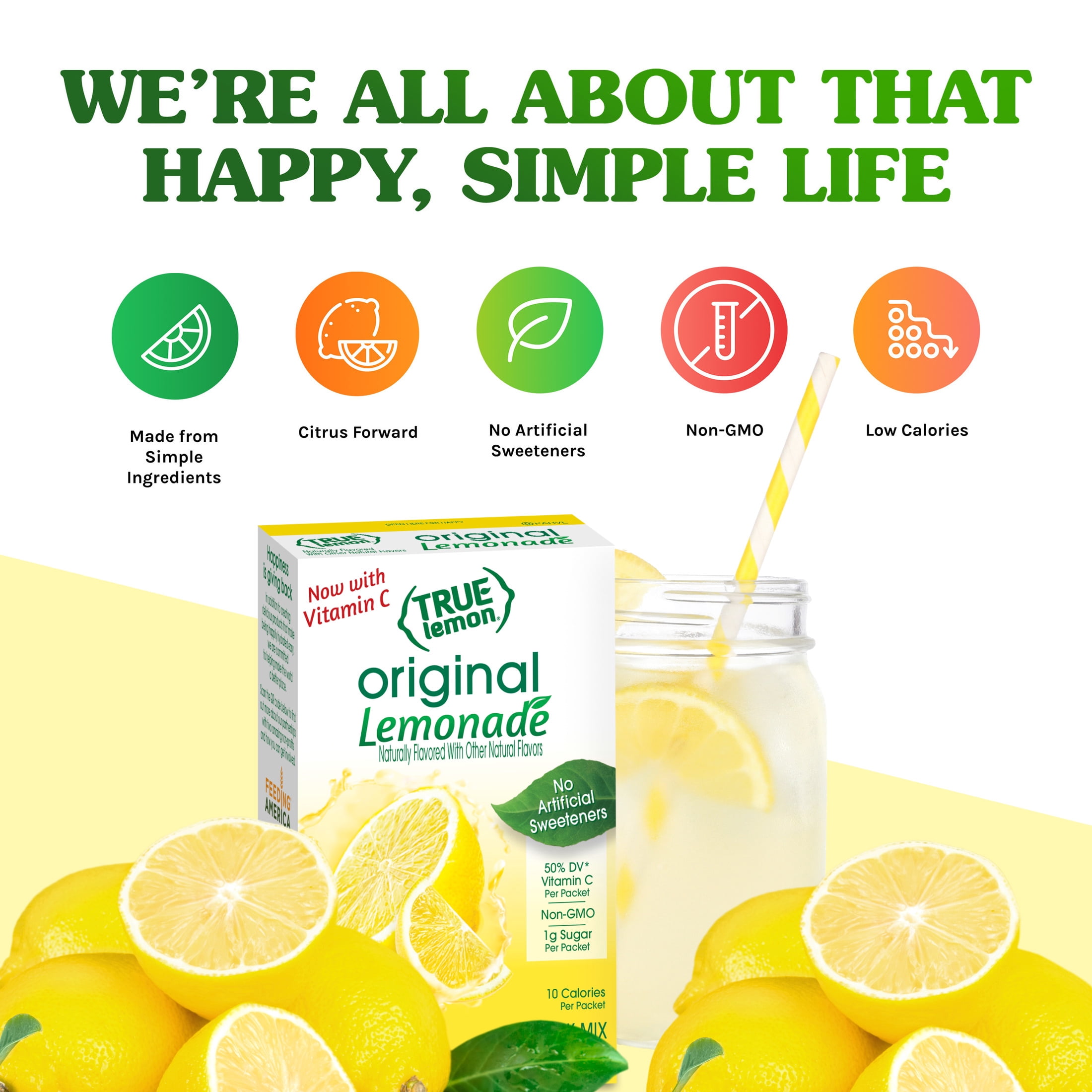 (2 pack) True Lemon Original Lemonade Drink Mix Powder, No Artificial Sweeteners, 1.06 oz., 10 Count Box