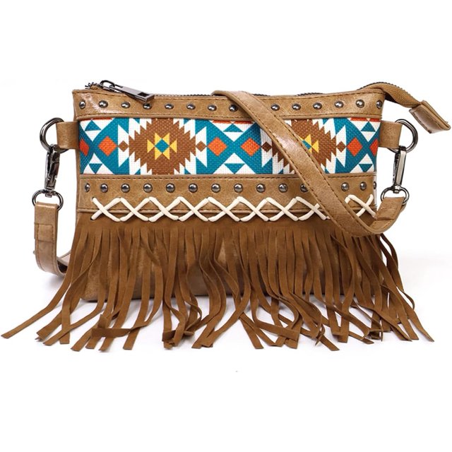 KAIYANG Bolsos bandolera con borlas estilo bohemio para mujer, bolsos de hombro con bloques de color