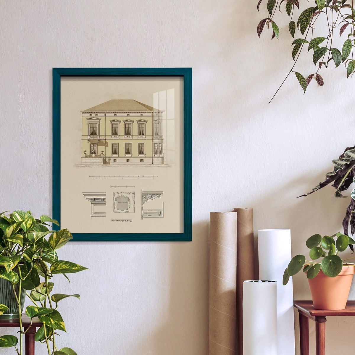 Estate and Plan VI -Framed Print w/glass-Ocean Blue
