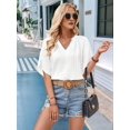 thumbnail image 3 of Womens Blouses Chiffon Hollow Out Short Sleeve V Neck Business Casual Tops Summer Cute Shirt White M, 3 of 8
