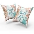 thumbnail image 2 of Beach Life Throw Pillow Covers, Coastal Ocean Coral Seashell Conch Pillowcases, Vintage Nautical Square Cushion Covers for Sofa Couch Bed Home Decor, 18x18 Inch, Set of 2, 2 of 6